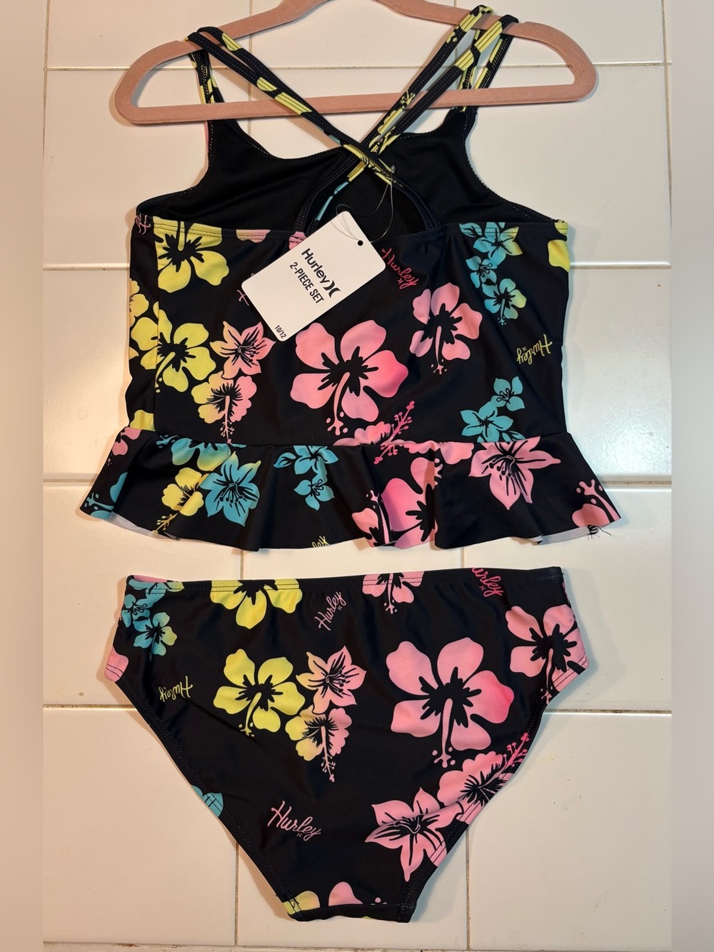 NWT Hurley “Hawaiian Floral” 2-Piece Tankini Set, UPF 50, Girl’s Size 10/12 - Picture 2 of 4